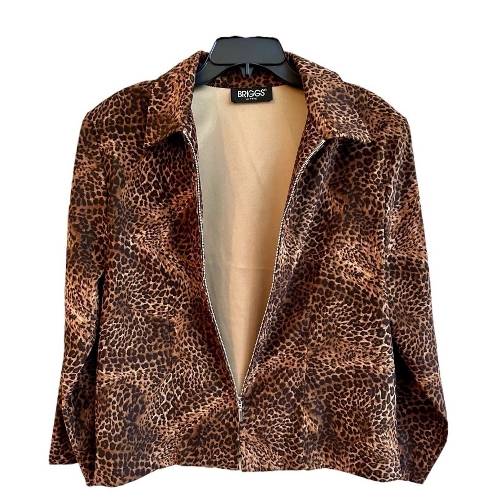 BRIGGS,NWOT,WOMENS, VERSATILE, LIGHTWEIGHT, BROWN, LEOPARDPRINT, JACKET.SIZE 14P
